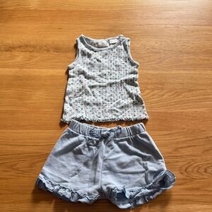 Zara Kids Floral Tank and Ruffle Shorts Set - Light Blue and White
